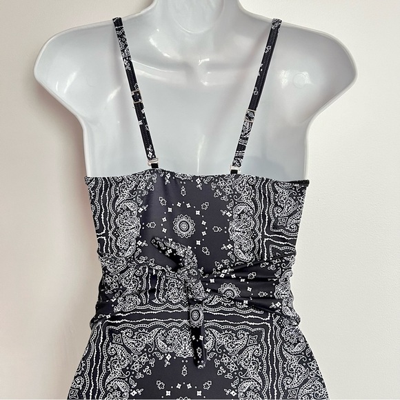 Black White Paisley Bandana Print Monokini One Piece Bathing Suit size L small - Picture 16 of 17